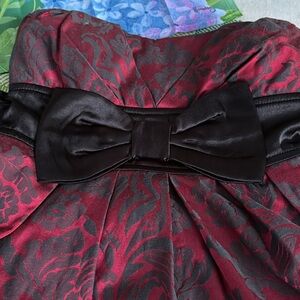 Speechless Strapless Red & Gray Lined Prom Holiday Dress Pleated Black Bow & Tie